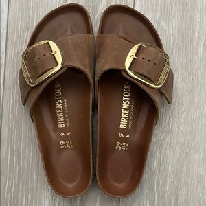 Birkenstock Tan Sandals with Gold Buckle